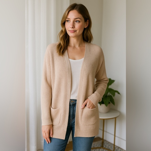 Universal Thread Sweaters - Universal Thread M 100% Cotton Cream Tan Knit Open Wrap Long Cardigan Sweater